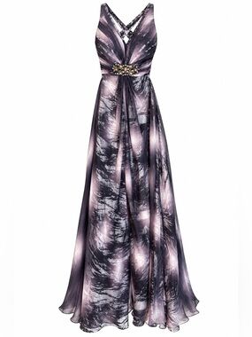 Vintage Cache Beaded V-Neck Maxi Dress in Gray and Silver size 4